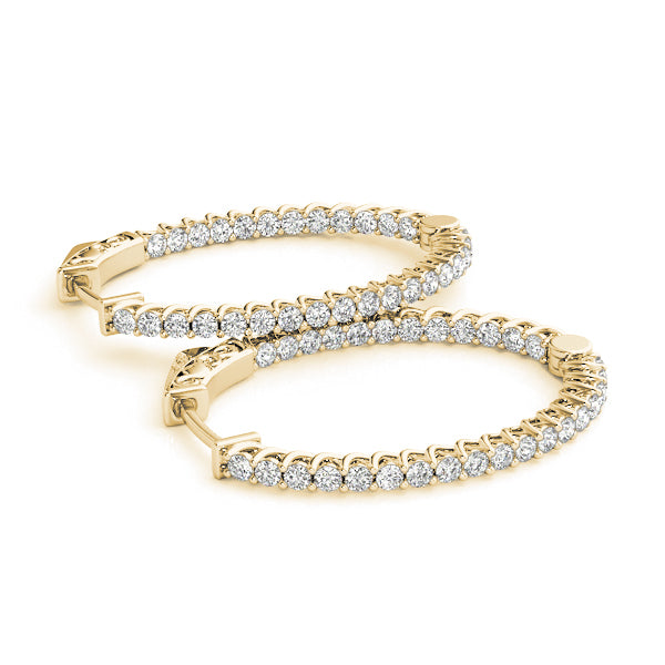 14K Yellow Gold Diamond Inside Out Hoop Earrings