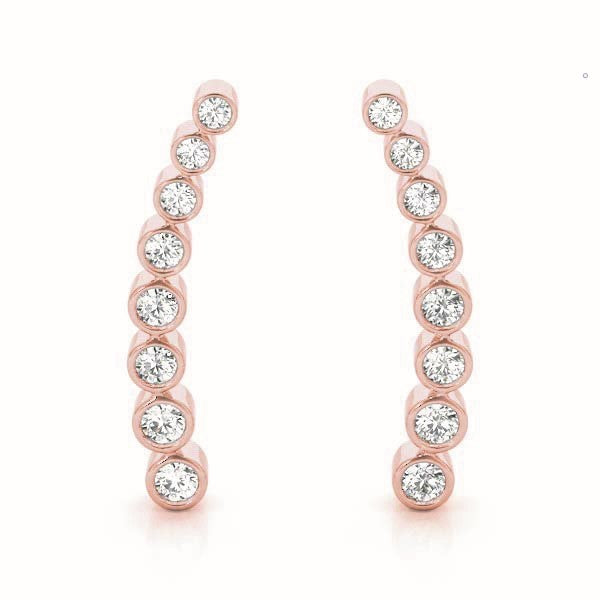18K Rose Gold Round Diamond Climber Earrings