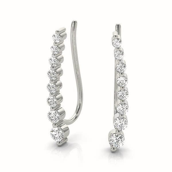 Platinum Round Diamond Fashion Climber Earrings