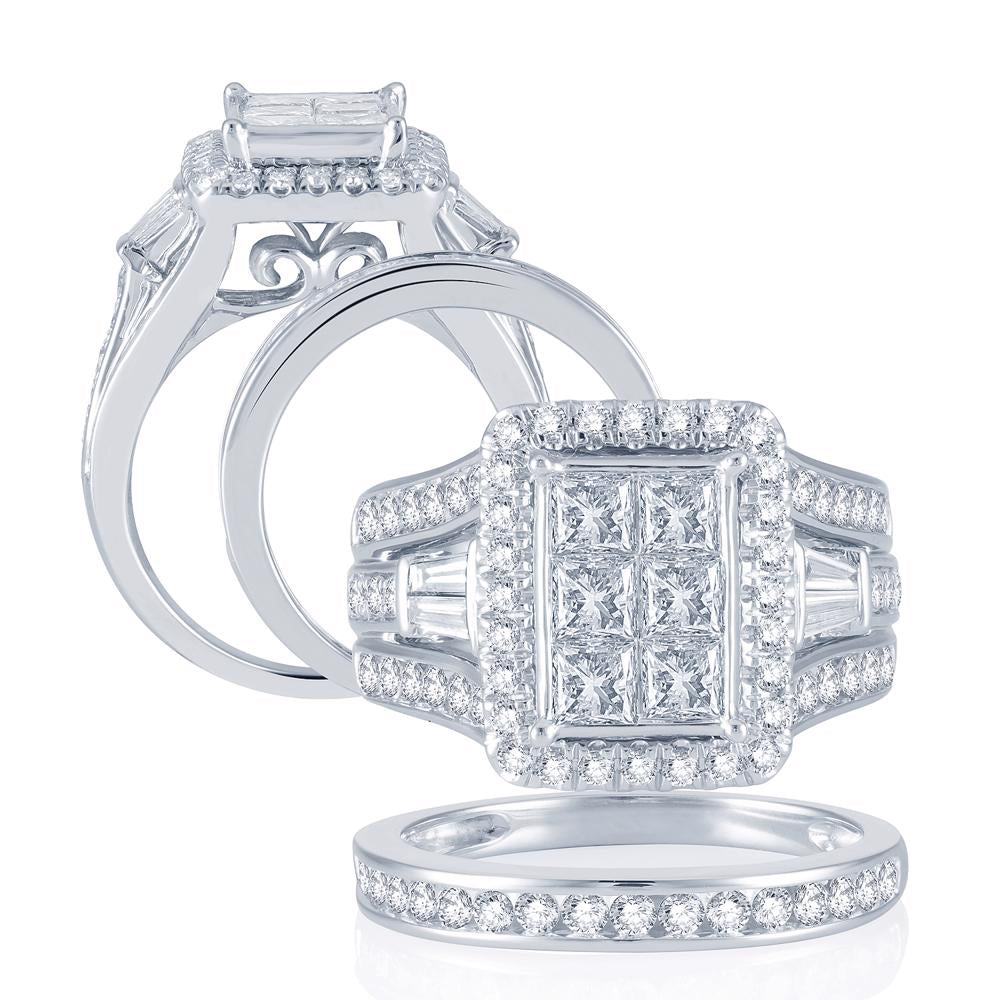 14k White Gold 2.90CT Lab Diamond Bridal Ring Set
