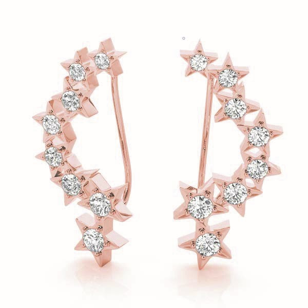 18K Rose Gold Round Diamond Climber Earrings