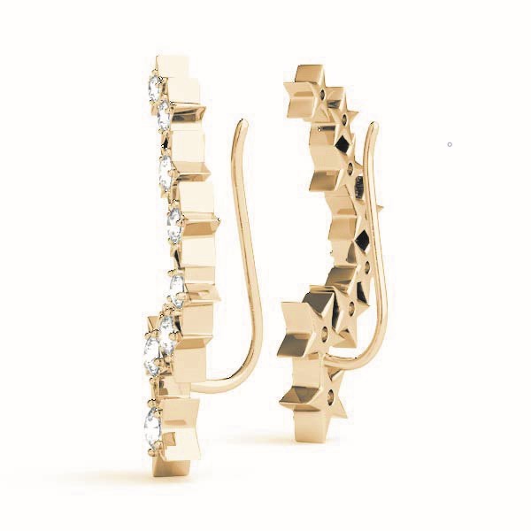 18K Yellow Gold Round Diamond Climber Earrings