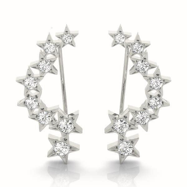 14K White Gold Round Diamond Climber Earrings
