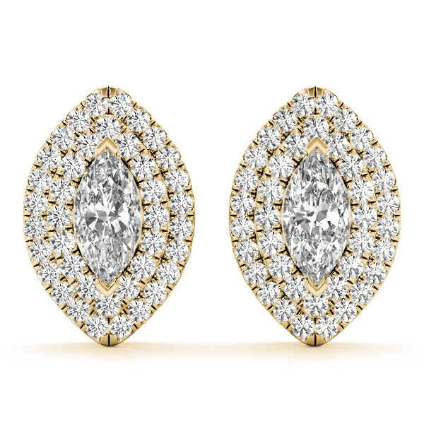 18K Yellow Gold Marquise Diamond Halo Earrings