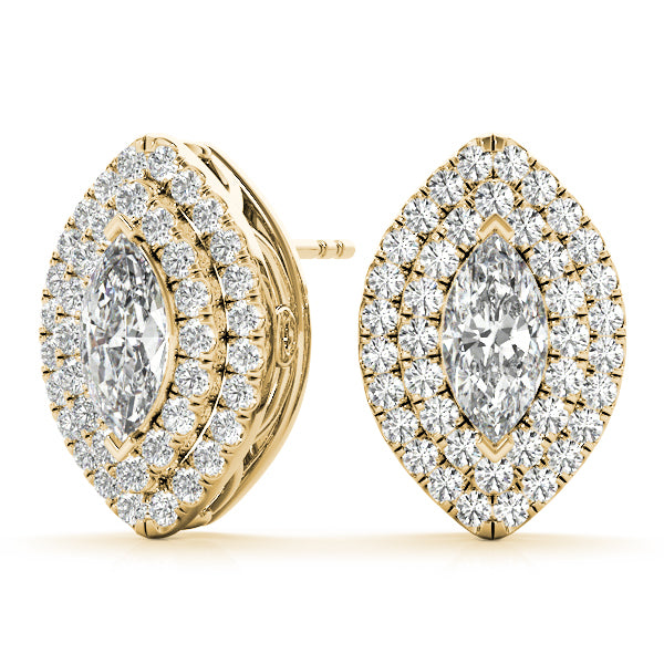 18K Yellow Gold Marquise Diamond Halo Earrings
