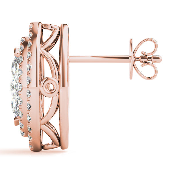 18K Rose Gold Marquise Diamond Halo Earring Set