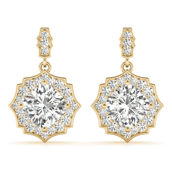 14K Yellow Gold Diamond Scalloped Halo Earrings
