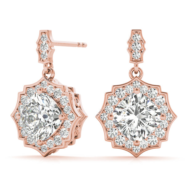 Rose Gold Lab Diamond Scalloped Halo Earrings