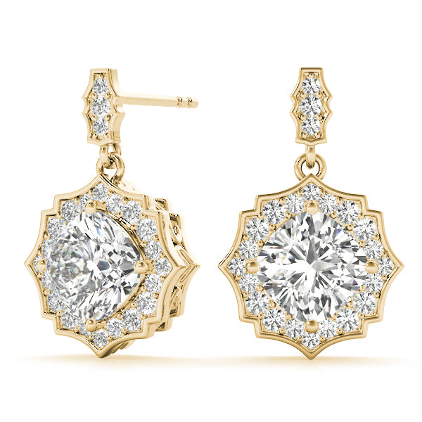 Yellow Gold Lab Diamond Scalloped Halo Earrings