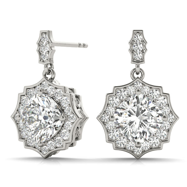 White Platinum Diamond Scalloped Halo Earrings