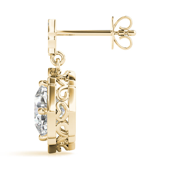 Yellow Gold Lab Diamond Scalloped Halo Earrings