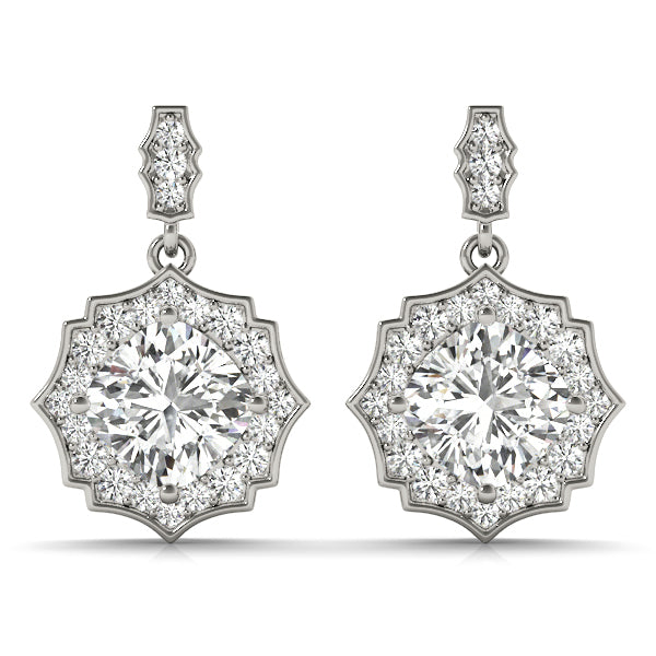White Gold Lab Diamond Scalloped Halo Earrings