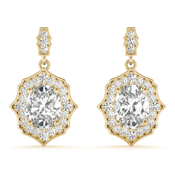 Yellow Gold Lab Diamond Oval Halo Earrings