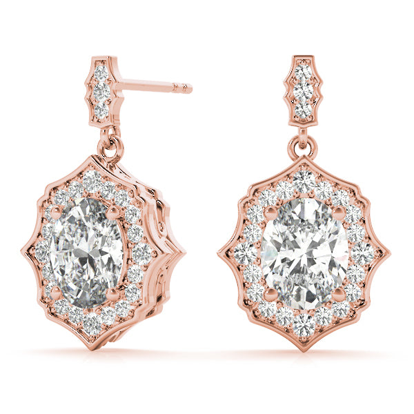 18K Rose Gold Oval Diamond Halo Earrings