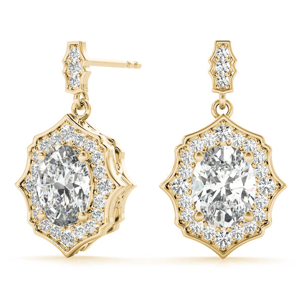 18K Yellow Gold Oval Diamond Halo Earring