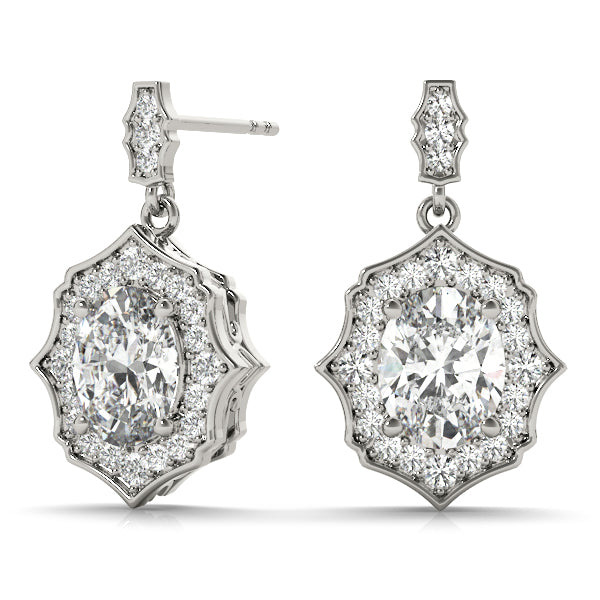 18K White Gold Oval Diamond Halo Earring Set