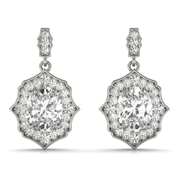 Platinum White Oval Diamond Halo Earrings