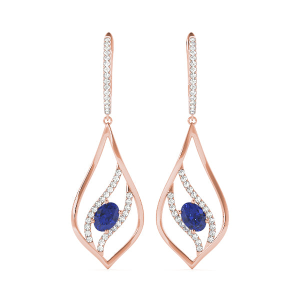 18K Rose Gold Oval Diamond Fashion Earrings