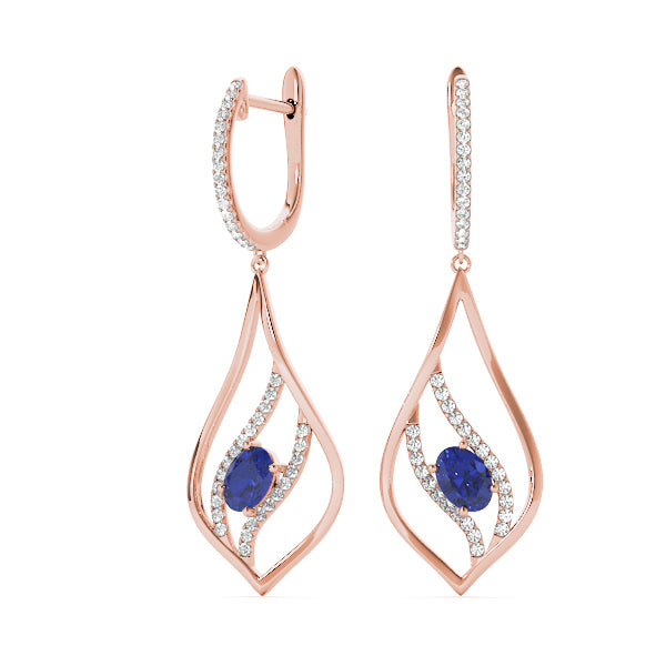 18K Rose Gold Oval Diamond Fashion Earrings
