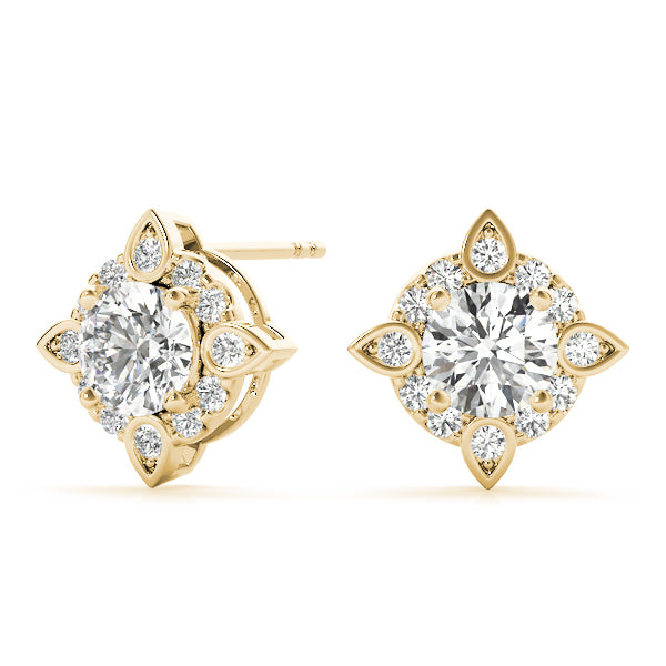 14K Yellow Gold Diamond Halo Stud Earrings