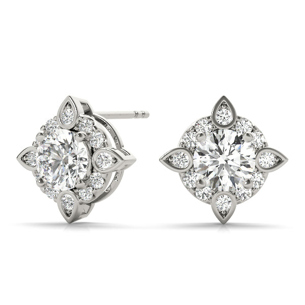 14K White Gold Lab Diamond Halo Stud Earrings