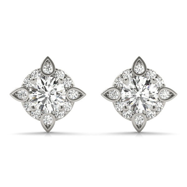 18K White Gold Round Diamond Halo Stud Earrings