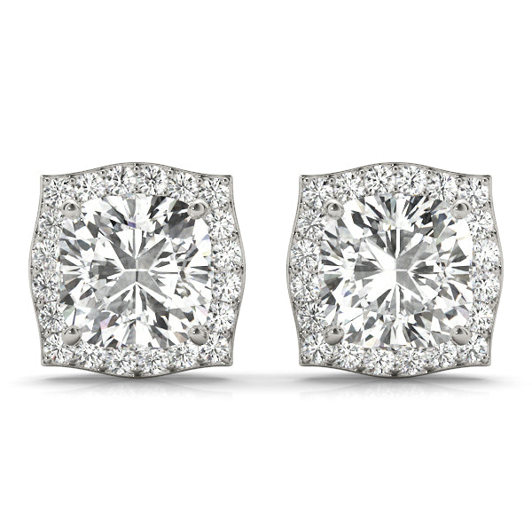 14K White Gold Diamond Halo Stud Earrings