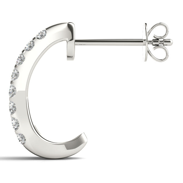 18K White Gold Diamond J-Hoop Earrings