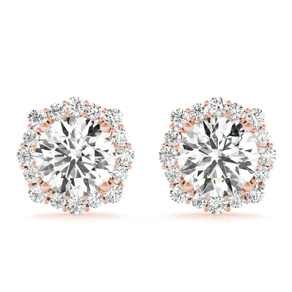 14K Rose Gold 1 1/5 ct tw Halo Diamond Earring
