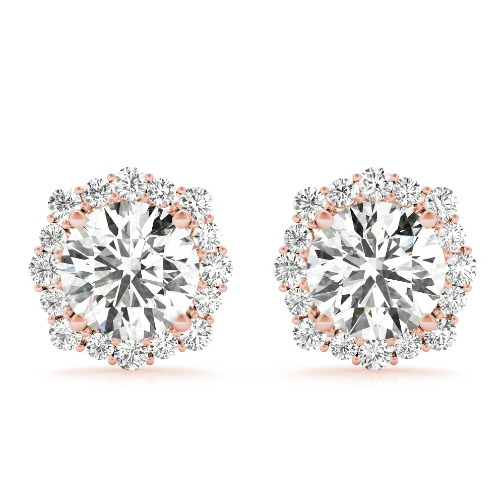 14K Rose Gold Lab Diamond Halo Earrings