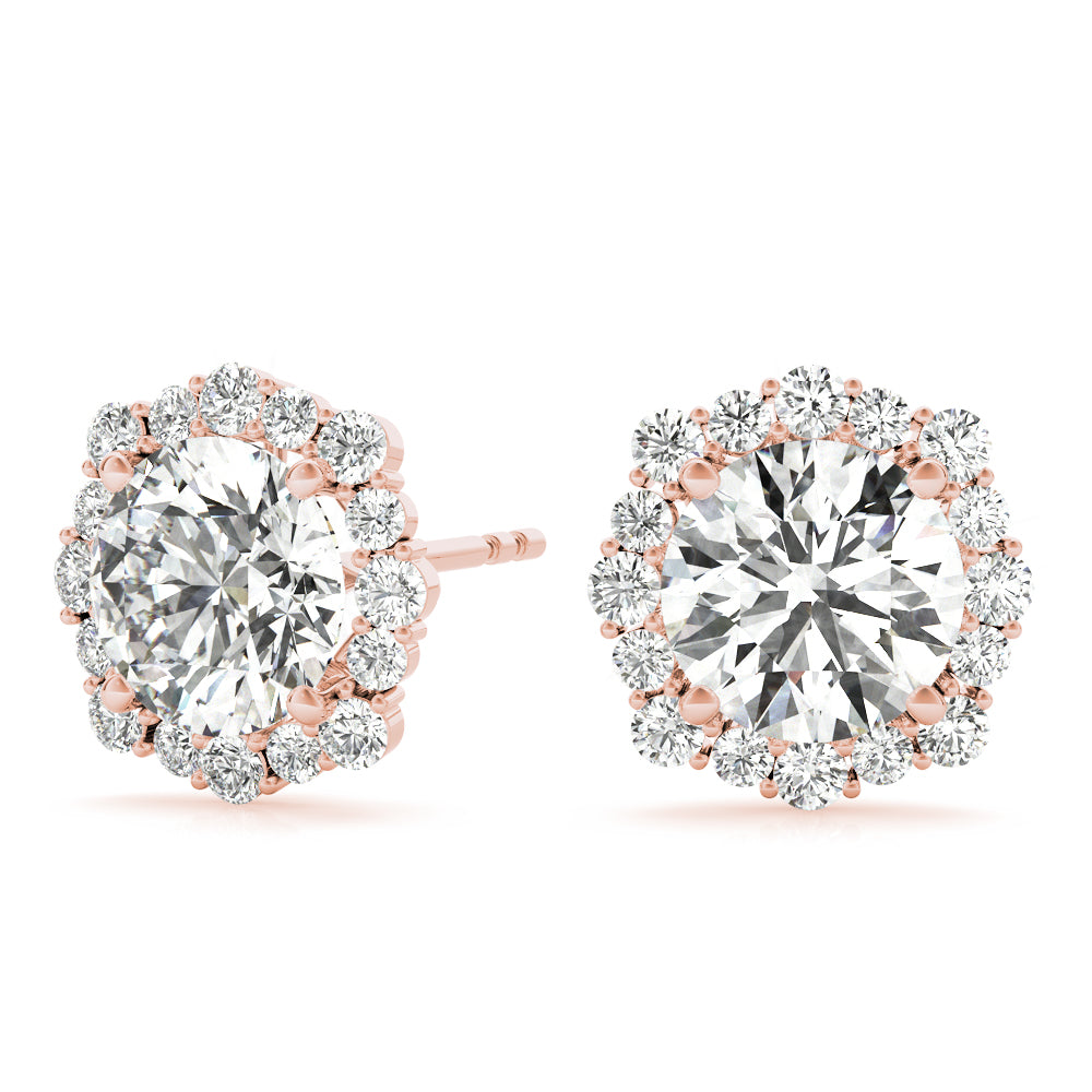 14K Rose Gold Lab Diamond Halo Earrings