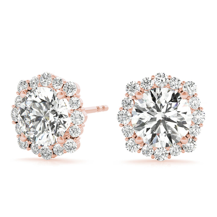 14K Rose Gold Lab Diamond Halo Earrings