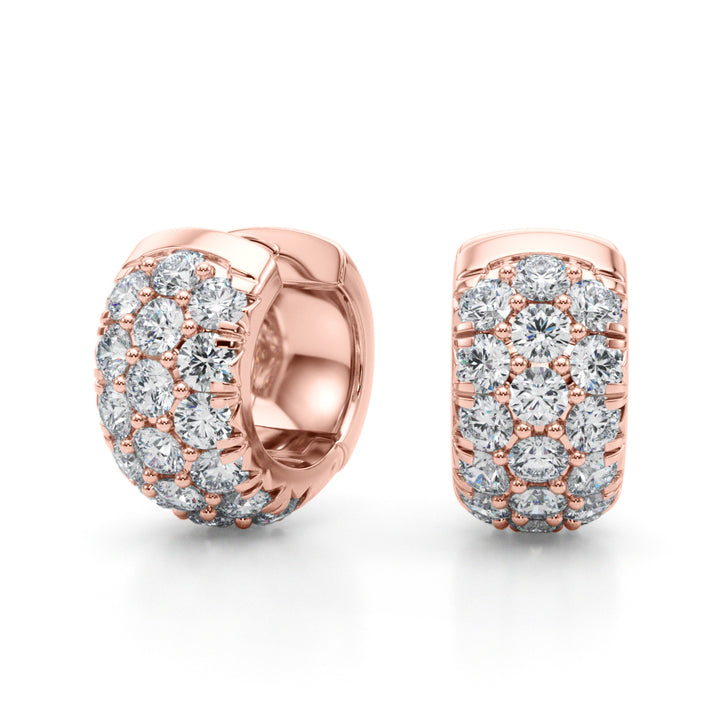 14K Rose Gold Lab Diamond Multi-Row Huggie Earrings