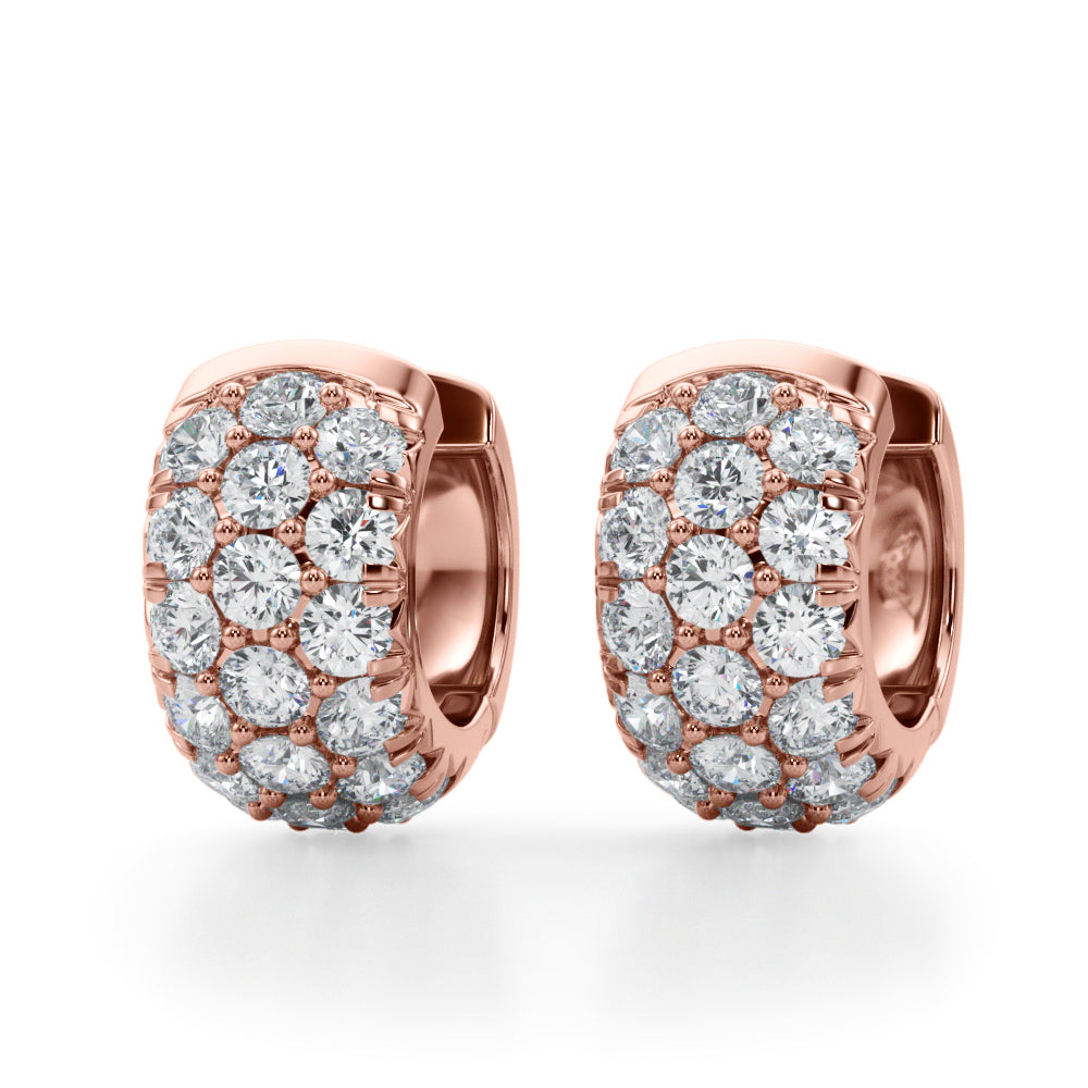 18K Rose Gold Lab Diamond 3-Row Huggie Earrings