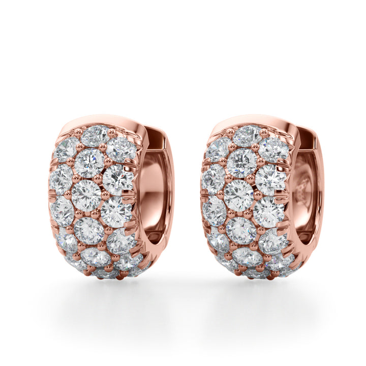 18K Rose Gold Lab Diamond 3-Row Huggie Earrings