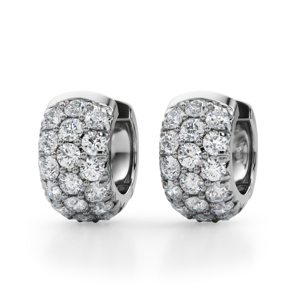 14K White Gold Multi-Row Diamond Huggie Earrings