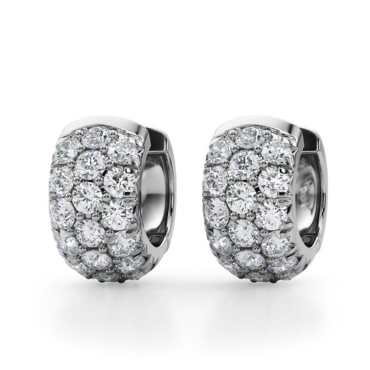 Platinum White Diamond 3-Row Huggie Earrings