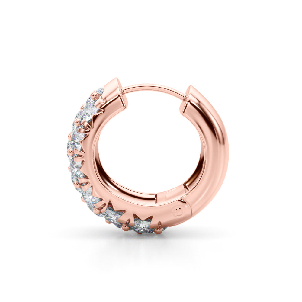 18K Rose Gold Lab Diamond 3-Row Huggie Earrings