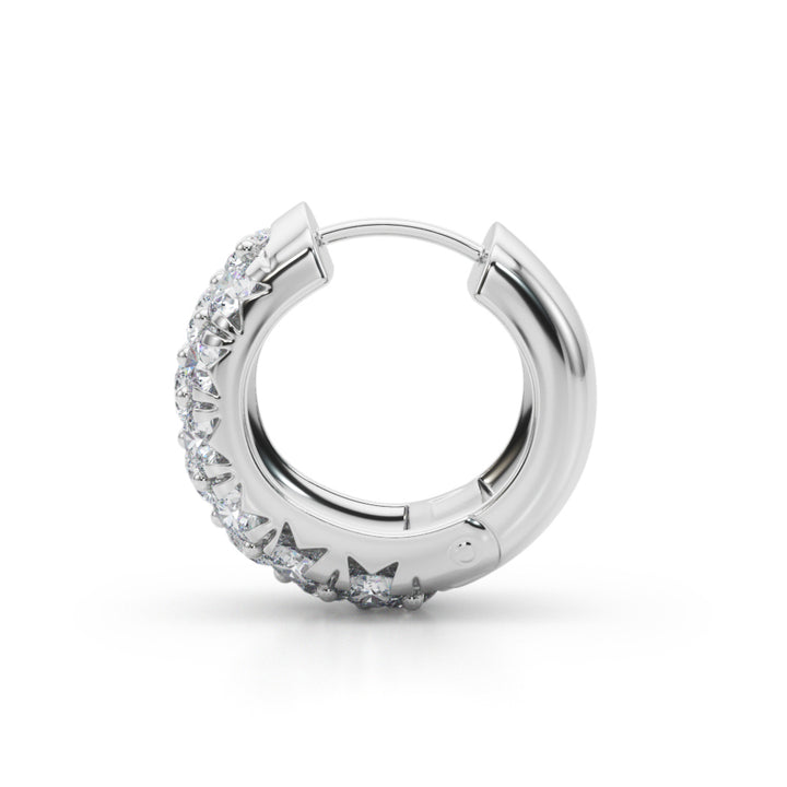 Platinum White Diamond 3-Row Huggie Earrings