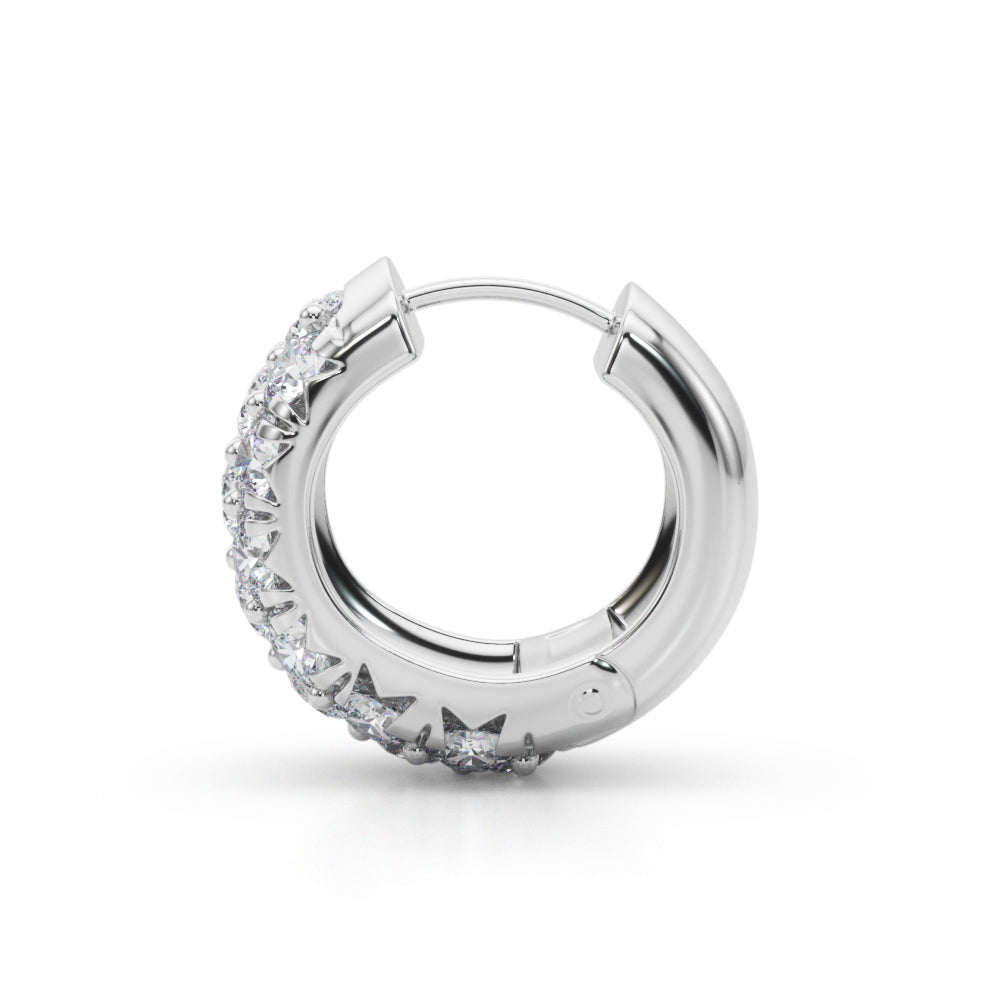 18K White Gold Lab Diamond 3-Row Huggie Earrings