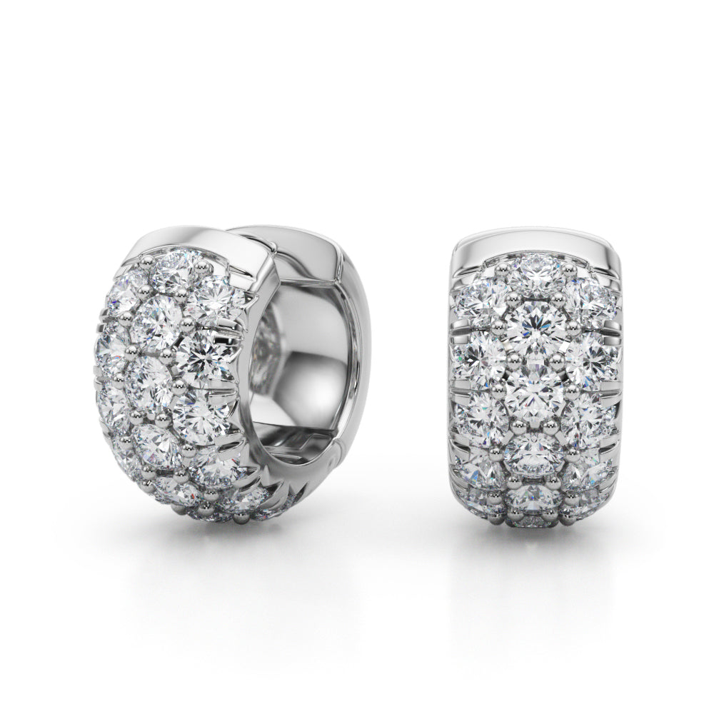 Platinum White Diamond 3-Row Huggie Earrings
