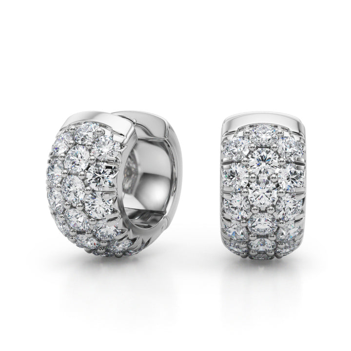 14K White Gold Multi-Row Diamond Huggie Earrings