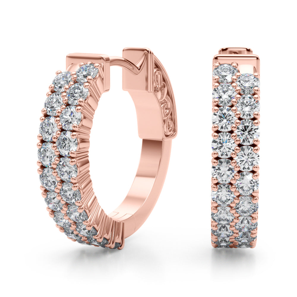 Rose Gold Lab Diamond Double Row Hoop Earrings