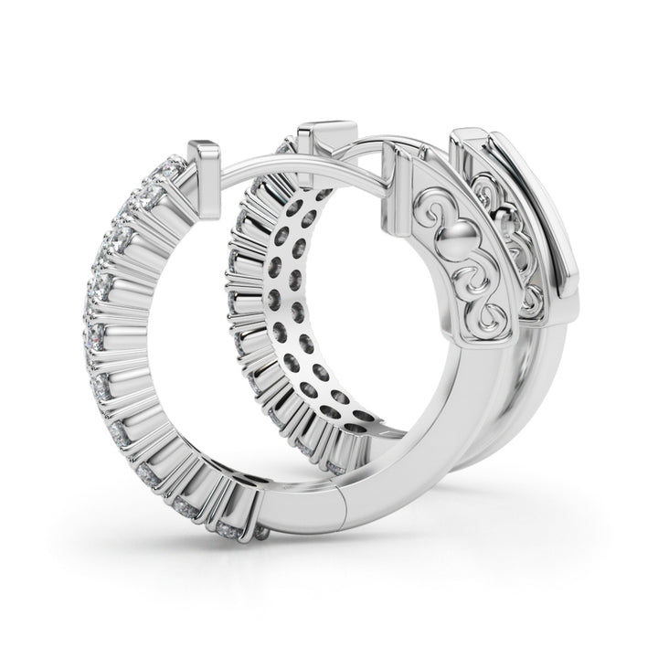 White Gold Lab Diamond Double Row Hoop Earrings