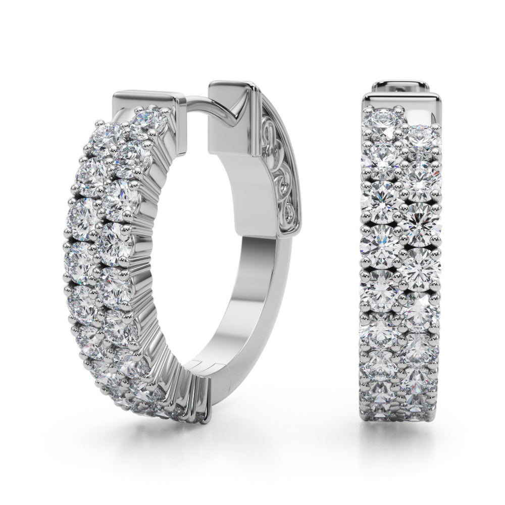 White Gold Lab Diamond Double Row Hoop Earrings