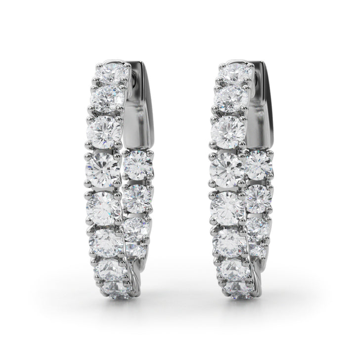14K White Gold Lab Diamond Round Hoop Earrings