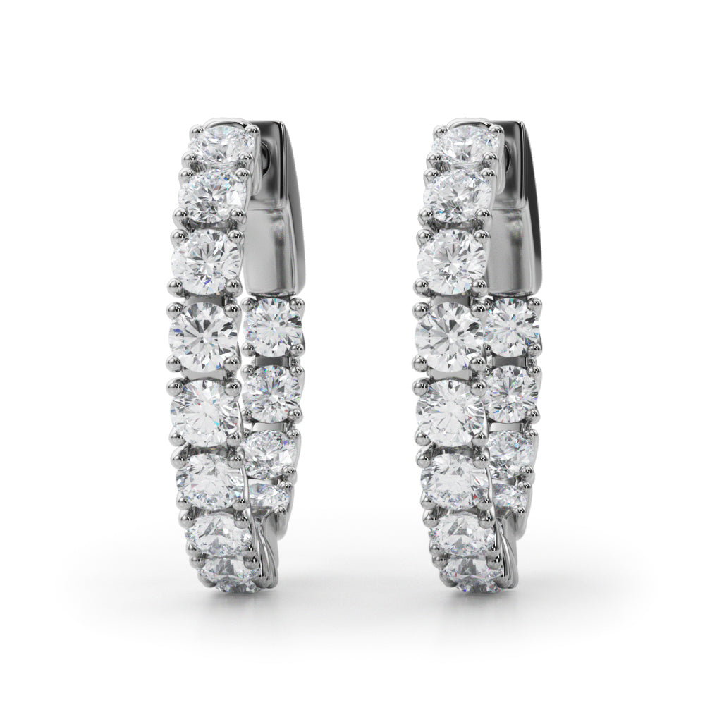 Platinum White Diamond Round Hoop Earrings
