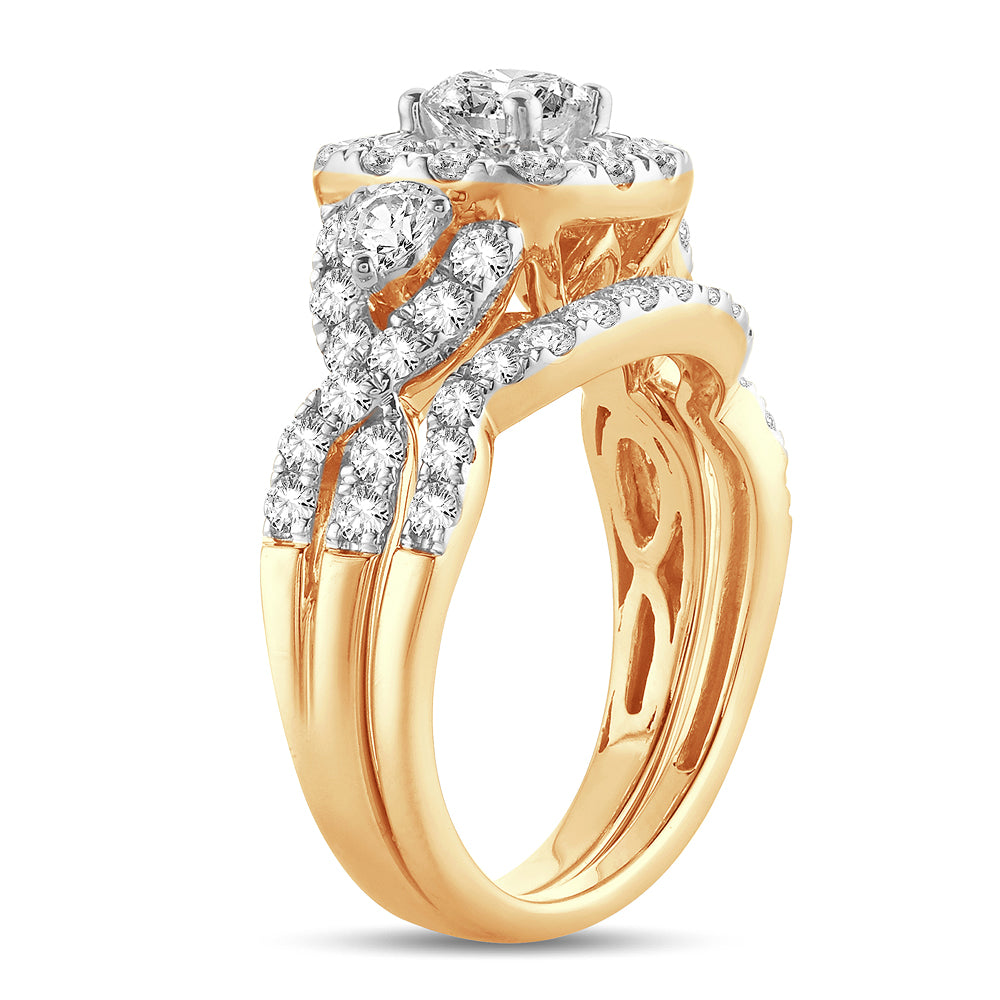 14k Yellow Gold 2CT Lab Diamond Bridal Ring for Her