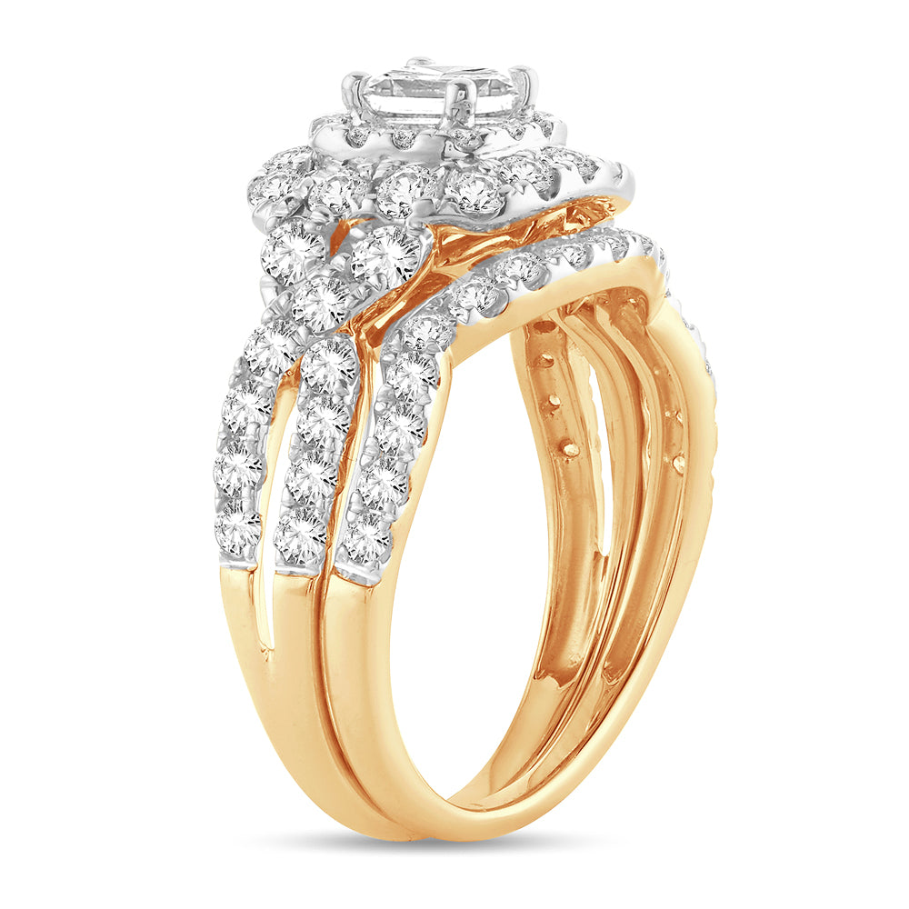 14K Yellow Gold 2CT Lab Diamond Bridal Ring Elegance