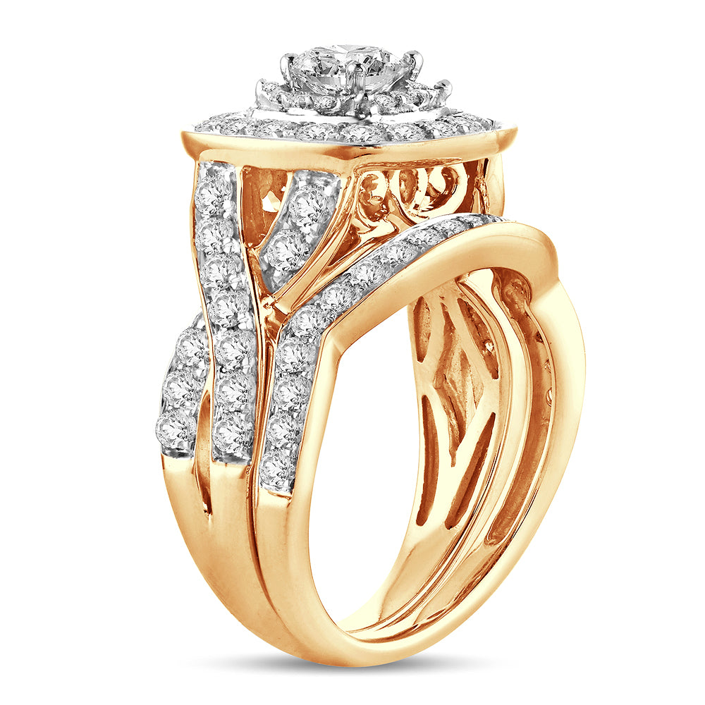 Brilliant 14K Yellow Gold 2CT Lab Diamond Bridal Ring